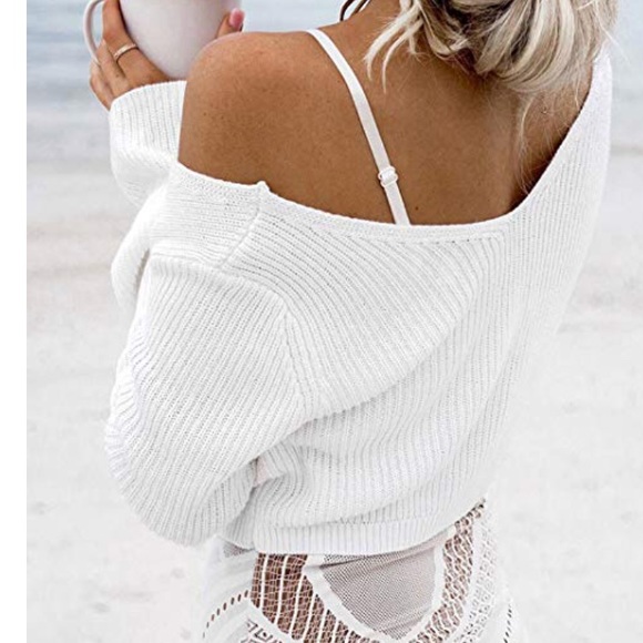 V Neck Long Sleeve Pullover Sweater Crop Top/ - Picture 7 of 7